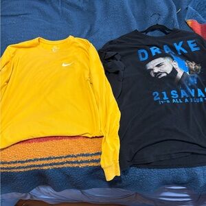 2 xxl t shirts Drake 21 savage and gold Nike long sleeve
